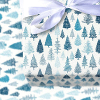 Winter Forest Holiday Gift Wrap, Blue Pine Tree Christmas Wrapping Paper, Botanical Evergreen Wrapping Paper Roll, Rustic Present Decor