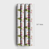 Watercolor Holiday Presents Gift Wrap, Christmas Tree Wrapping Paper, Festive Colorful Xmas Tree Gift Wrapping Paper, Winter Present Wrap