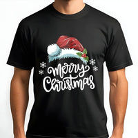 Snowflake Winter Holiday Graphic Tee, Merry Christmas Santa Hat T-Shirt, Festive Xmas Typography Shirt, Seasonal Women Top