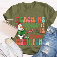 Festive Music Teacher Holiday Shirt, Snow Much Fun Teaching Music Christmas T-Shirt, Adorable Snowman Musician Graphic Tee, Xmas Present