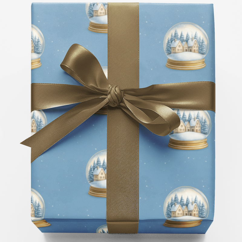 Festive Christmas Gift Wrap, Winter Village Snow Globe Wrapping Paper, Holiday Town Present Wrap, Comfy Seasonal Gift Wrapping Paper Roll