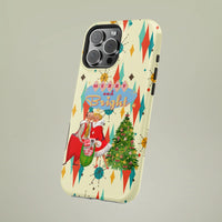Vintage Holiday iPhone 15 Pro Max Phone Case, Retro Merry and Bright Christmas iPhone 15 Pro Max Case, Dual Layer Xmas Phone Cover