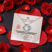 Christmas Message Card Necklace, Daughter Love Knot Necklace, CZ Crystal Love Knot Pendant, Holiday Present for Daughter from Mom