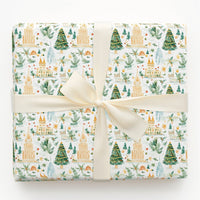 City Skyline Holiday Gift Wrap, Global Landmark Christmas Wrapping Paper, Watercolor Travel Wrapping Paper