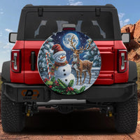 Winter Night Scene Holiday Tire Cover, Christmas Snowman Reindeer Spare Tire Cover, Festive Xmas Wheel Cover, Jeep SUV Truck Holiday Present