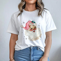 Pink Hat Vintage Christmas T-Shirt, Retro Santa T-Shirt, Festive Holiday Graphic Shirt, Adorable Xmas Santa Tee, Holiday Season Present