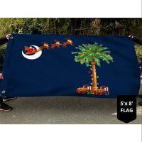 Santa Palmetto Tree Moon Flag, South Carolina Christmas House Flag, Double-Sided Southern Holiday Garden Flag, Festive Yard Banner