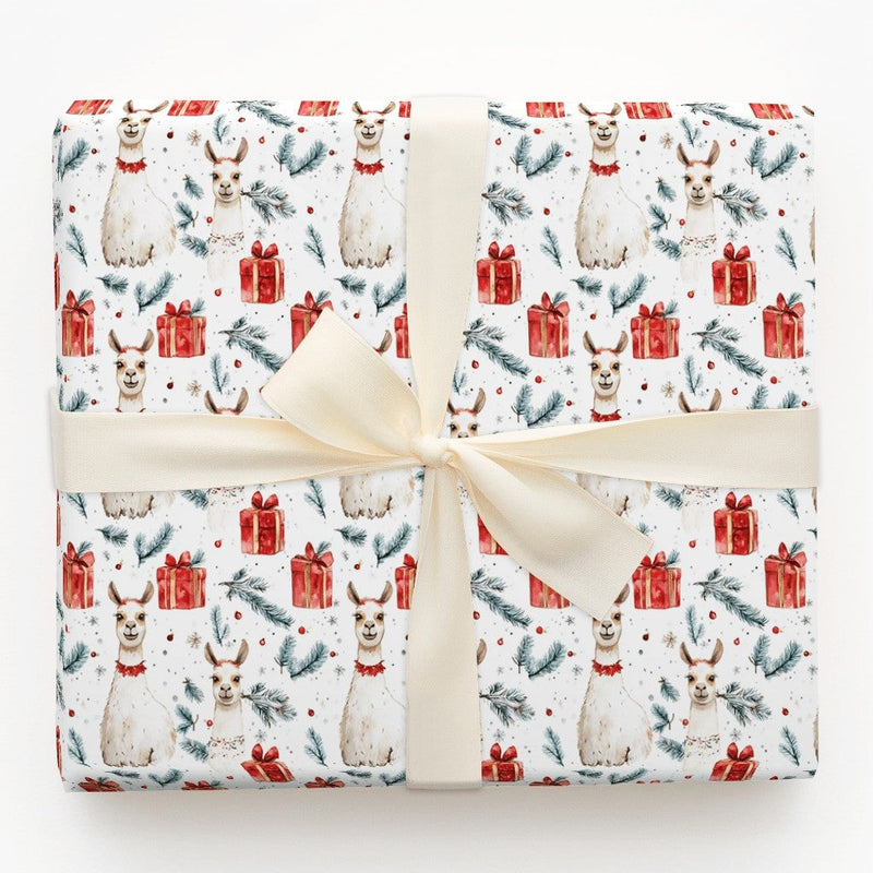 Adorable Watercolor Llama Gift Wrap, Christmas Llama Wrapping Paper, Festive Alpaca Llama Wrapping Paper, Winter Holiday Animal Present Wrap