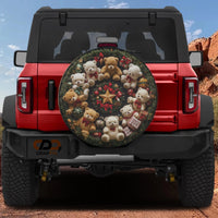 Festive Christmas Holiday Wheel Cover, Teddy Bear Wreath Spare Tire Cover, Adorable Winter Decor Tire Cover for Jeep SUV Truck