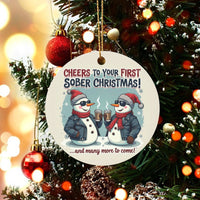 Snowman Coffee Toast Recovery Ornament, First Sober Christmas Ornament, Ceramic Sobriety Keepsake Ornament, Clean and Sober Holiday Present