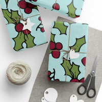 Festive Red Botanical Gift Wrap, Christmas Holly Berry Wrapping Paper, Classic Holiday Present Wrap, Winter Seasonal Gift Wrapping Paper