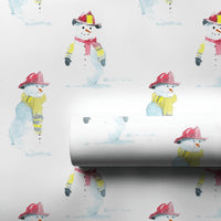 First Responder Gift Wrap, Firefighter Snowman Wrapping Paper, Watercolor Snowman Wrapping Paper, Adorable Christmas Firefighter Wrapping Paper