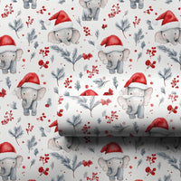 Santa Hat Animal Gift Wrap, Adorable Baby Elephant Christmas Wrapping Paper, Winter Foliage Baby Elephant Wrapping Paper, Holiday Wrapping Paper