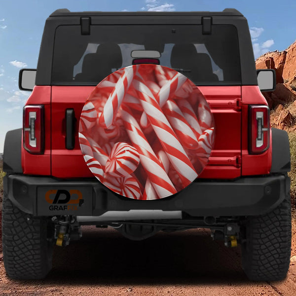 Christmas Holiday Tire Cover, Peppermint Candy Cane Spare Tire Cover, Festive Winter Wheel Cover, Holiday Vehicle Decor for J