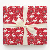 Tropical Winter Gift Wrap, Christmas Flamingo Wrapping Paper, Red Snowflakes Holiday Present Paper, Festive Flamingo Present Wrap Paper Roll
