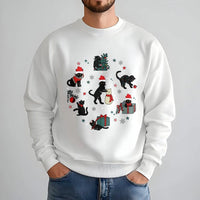 Santa Hat Kittens Holiday Sweater, Christmas Black Cat Sweatshirt, Festive Cat Lover Crewneck Sweatshirt, Comfy Winter Xmas Present Sweatshirt