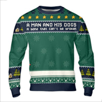 Dog Lover Holiday Sweatshirt, A Man and His Dogs Ugly Christmas Sweater, Humorous Dog Dad Xmas Crewneck, Adorable Pet Owner Ugly Sweater Party Present