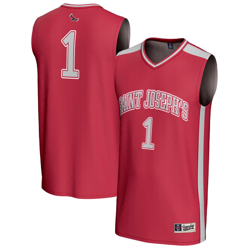 #1 Saint Joseph's Hawks Lightweight Collegiate Basketball Fashion Jersey - Crimson