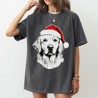 Santa Hat Dog Christmas Shirt, Golden Retriever Christmas T-Shirt, Adorable Dog Lover Christmas Tee, Festive Pet Owner Graphic Shirt, Xmas Present