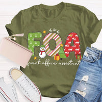 Festive Holiday Graphic Tee, Front Office Assistant Snowman Christmas T-Shirt, Humorous Xmas Office Staff Shirt, Winter School Worker Tee