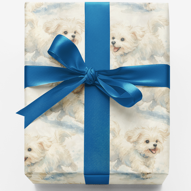Snowflake Puppy Holiday Gift Wrap, Maltese Dog Christmas Wrapping Paper, Adorable Pet Winter Present Wrap, Dog Lover Christmas Gift Wrap Roll