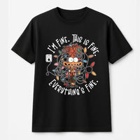 Humorous Holiday Anxiety Graphic Tee, Its Fine This Is Fine Christmas T-Shirt, Adorable Xmas Humor Dog Shirt, Retro Holiday Graphic Tee