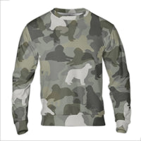 Newfie Breed Fleece Pullover, Newfoundland Dog Camo Ugly Christmas Sweater, Camouflage Hunting Holiday Crewneck Dog Lover Present