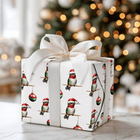 Xmas Bird Gift Wrap, Santa Hat Hummingbird Wrapping Paper, Festive Ornament Holiday Paper, Christmas Gift Wrap Roll
