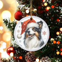 Santa Hat Aussie Dog Ornament, Australian Shepherd Christmas Ornament, Ceramic Puppy Christmas Ornament, Aussie Dog Lover Present Decor