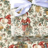 Botanical Holly Berry Santa Gift Wrap, Vintage Santa Wrapping Paper, Nostalgic Christmas Wrapping Paper, Traditional Holiday Gift Wrap