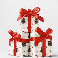 Santa Hat Puppy Holiday Gift Wrap, Newfoundland Dog Christmas Wrapping Paper, Festive Dog Xmas Wrapping Paper, Pet Lover Holiday Gift Wrap