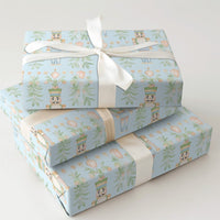 Christmas Soldier Holiday Gift Wrap, Watercolor Nutcracker Wrapping Paper, Pastel Floral Wrapping Paper, Light Blue Festive Gift Wrap Roll