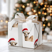 Watercolor Santa Hat Animal Gift Wrap, Christmas Camel Wrapping Paper, Whimsical Holiday Present Wrapping Paper, Winter Gift Wrap Roll