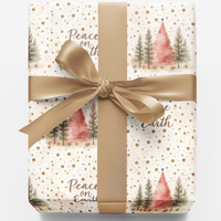 Blush Pink Gold Tree Gift Wrap Paper, Peace on Earth Christmas Wrapping Paper, Winter Forest Present Wrapping, Holiday Gift Wrapping Paper