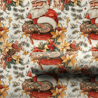 Vintage Floral Santa Gift Wrap, Tattooed Santa Wrapping Paper, Floral Christmas Wrapping Paper, Edgy Holiday Gift Wrap, Retro Xmas Paper