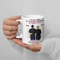Custom Mother and Son Coffee Mug, To My Son Mug, Proud Mom Illustration Ceramic Cup, Sentimental Birthday Christmas Present for Son