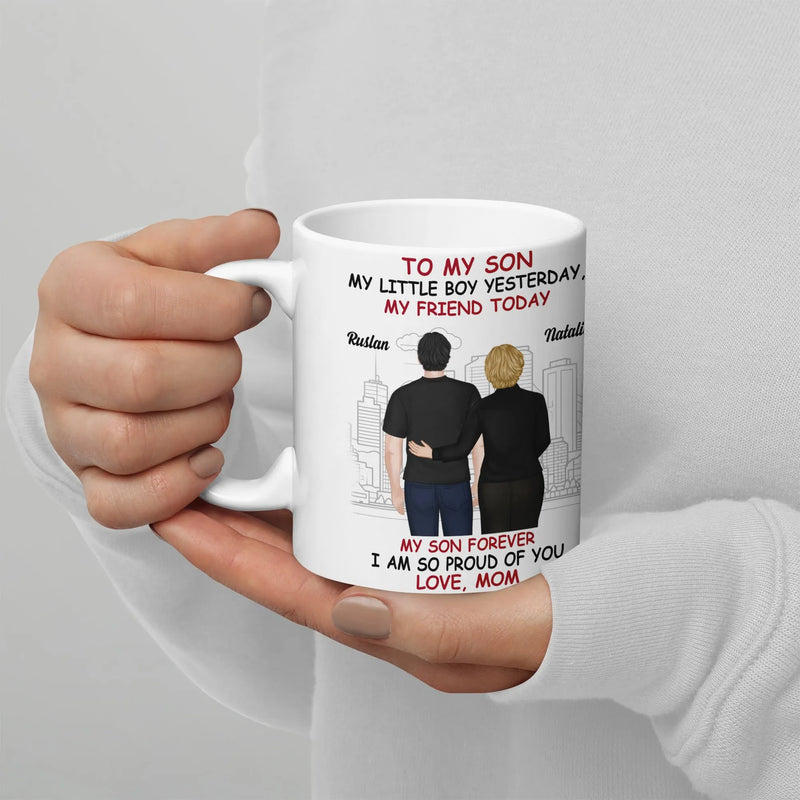 Custom Mother and Son Coffee Mug, To My Son Mug, Proud Mom Illustration Ceramic Cup, Sentimental Birthday Christmas Present for Son