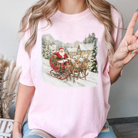 Christmas Reindeer Sleigh T-Shirt, Vintage Santa T-Shirt, Retro Xmas Holiday Graphic T-Shirt, Festive Winter Graphic Tee, Holiday Present