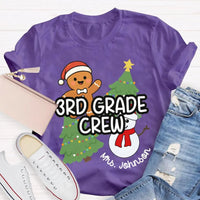 Snowman Tree Custom Holiday Shirt, Personalized Third Grade Crew Christmas T-Shirt, 3rd Grade Teacher Tee, Custom School Christmas Shirt