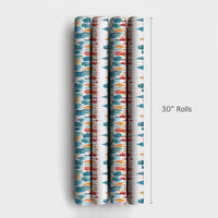 Urban Skyline Gift Wrap Roll, Watercolor Cityscape Christmas Wrapping Paper, Winter Holiday Tree Paper, Festive Season Packaging