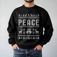 Reindeer Snowflake Pattern Sweater, Peace Ugly Christmas Sweatshirt, Humorous Retro Xmas Party Crewneck, Holiday Fair Isle Pullover