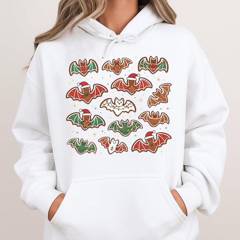 Spooky Gothic Christmas Graphic Sweatshirt, Gingerbread Bat Hoodie, Creepmas Alt Holiday Pullover, Dark Aesthetic Xmas Hooded Shirt
