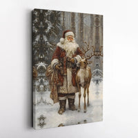 Traditional Christmas Forest Canvas Print, Vintage Santa Claus Canvas Wall Art, Rustic Holiday Santa Canvas, Winter Seasonal Wall Decor Present