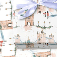 Watercolor UK Christmas Gift Wrap, London Tower Bridge Wrapping Paper, British London Holiday Wrapping Paper, Anglophile Travel Present Wrap