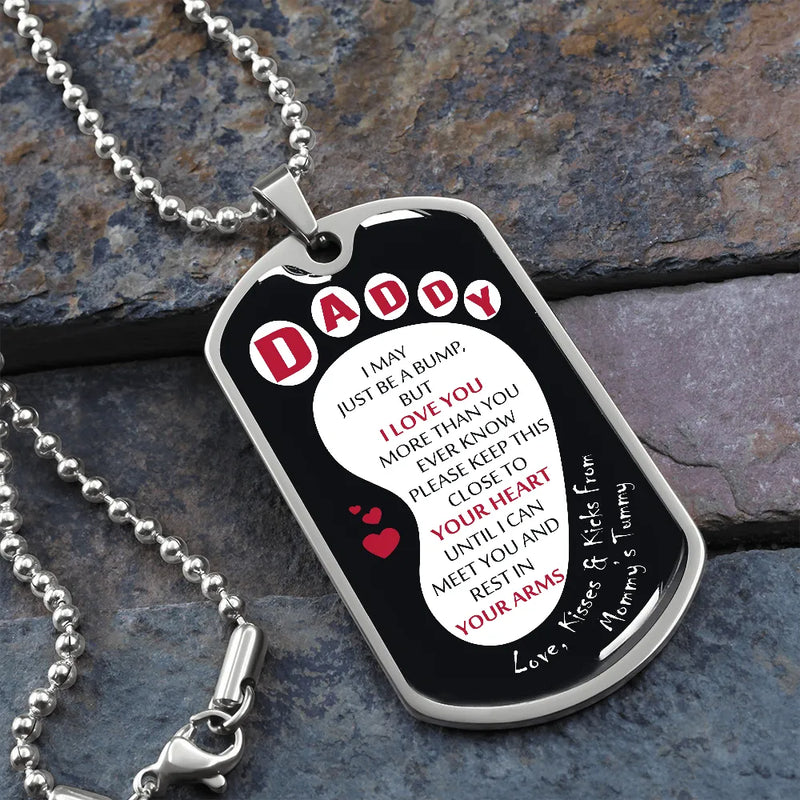 I May Just Be a Bump Baby Dog Tag Necklace, Daddy to Be Dog Tag Necklace, First Time Dad Necklace, New Dad Expectant Father Christmas Present