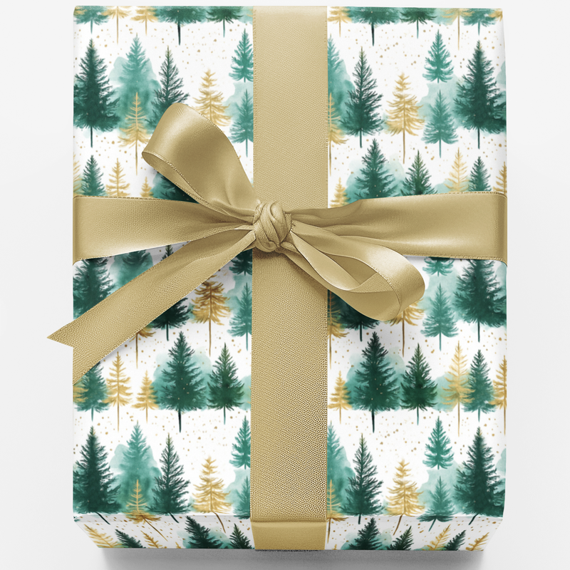 Evergreen Holiday Gift Wrap Roll, Watercolor Fir Tree Christmas Wrapping Paper, Festive Pine Tree Wrapping Paper, Winter Pine Gift Wrap