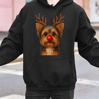 Adorable Yorkshire Terrier Holiday Sweatshirt, Yorkie Reindeer Christmas Hoodie, Festive Xmas Dog Pullover, Humorous Puppy Hooded Sweater
