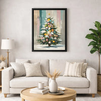 Snowy Pine Tree Canvas Print, Pastel Christmas Tree Wall Art Digital Download, Adorable Colorful Holiday Poster, Winter Wall Decor Present