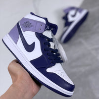 Mid Top Sneakers, White Purple Colorway, Lace Up Design, Casual Gift for Sneaker Fans