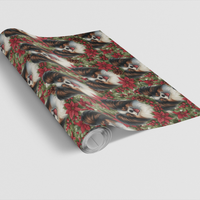 Poinsettia Christmas Gift Wrap, Papillon Dog Wrapping Paper, Festive Dog Lover Present Wrap, Holiday Puppy Wrapping Paper Roll